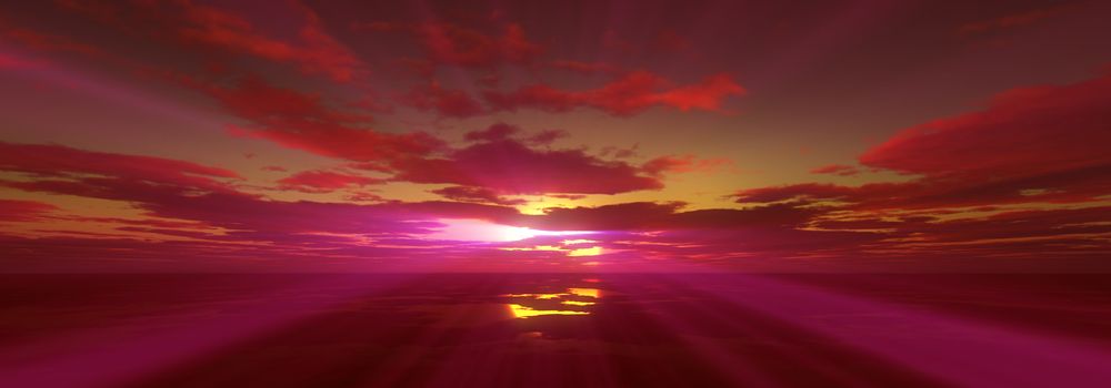 sunset calmly sea sun ray 3d render illustration