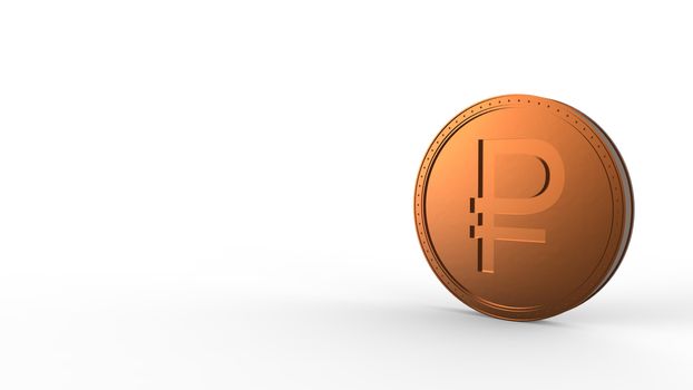 Orange golden ruble coin Isolated with white background. 3d render isolated illustration, business, management, risk, money, cash, growth, banking, bank, finance, symbol.