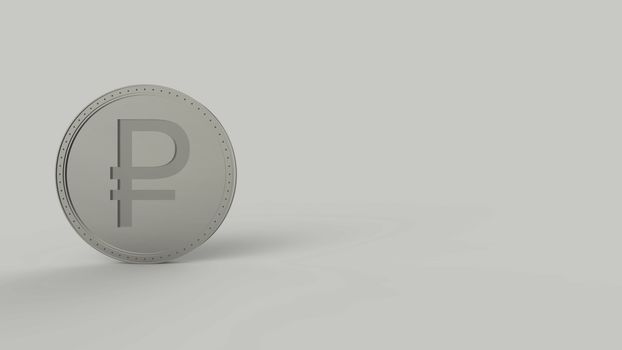 Gray golden ruble coin Isolated on color background. 3d render isolated illustration, business, management, risk, money, cash, growth, banking, bank, finance, symbol.