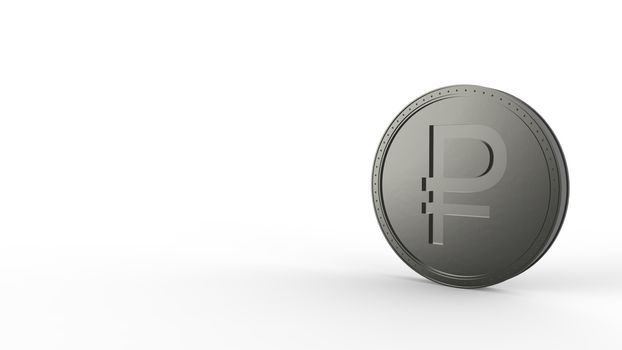 Gray silver ruble coin Isolated with white background. 3d render isolated illustration, business, management, risk, money, cash, growth, banking, bank, finance, symbol.