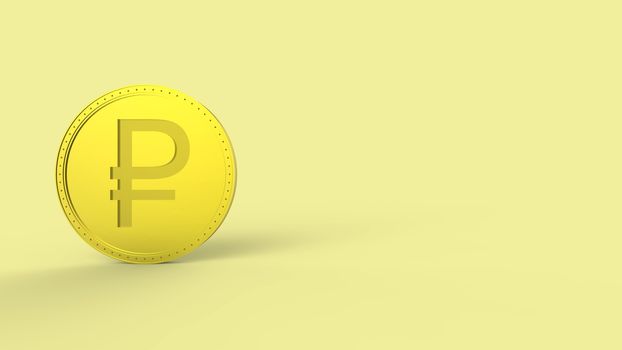 Yellow golden ruble coin Isolated on color background. 3d render isolated illustration, business, management, risk, money, cash, growth, banking, bank, finance, symbol.
