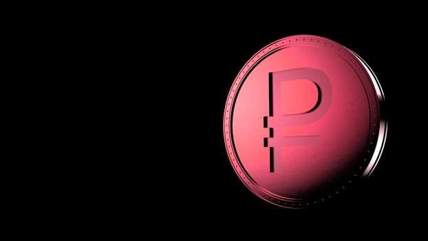 Red ruble coin Isolated with black background. 3d render isolated illustration, business, management, risk, money, cash, growth, banking, bank, finance, symbol.