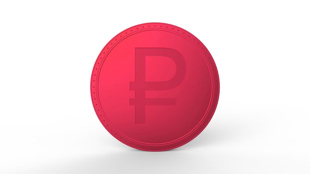 Red ruble coin Isolated with white background. 3d render isolated illustration, business, management, risk, money, cash, growth, banking, bank, finance, symbol.