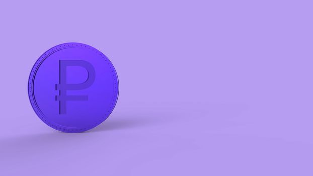 Violet golden ruble coin Isolated on color background. 3d render isolated illustration, business, management, risk, money, cash, growth, banking, bank, finance, symbol.