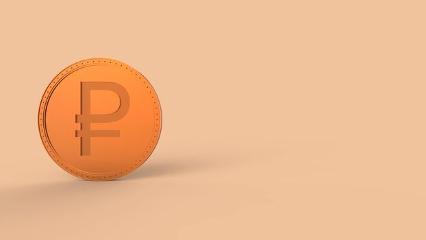 Orange golden ruble coin Isolated on color background. 3d render isolated illustration, business, management, risk, money, cash, growth, banking, bank, finance, symbol.