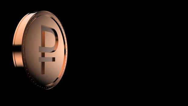 orange golden ruble coin Isolated with black background. 3d render isolated illustration, business, management, risk, money, cash, growth, banking, bank, finance, symbol.