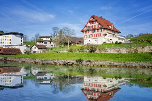 Panoramic view of cityscape of Lucerne lake in daylight ,Switzerland