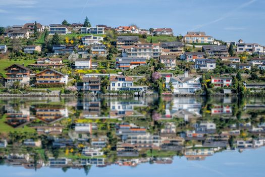 Village view of Lucerne lake in daylight ,Switzerland