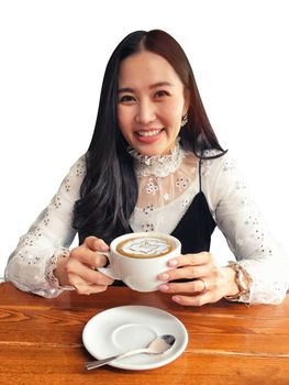 Portrait of young beauty enjoying her coffee on white background