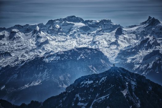 Panoramic view alps from Rigi Kulm (Summit of Mount Rigi, Queen of the Mountains) Switzerland