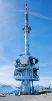 Communication Radio antenna Tower on top of Rigi mountain in Switzerland