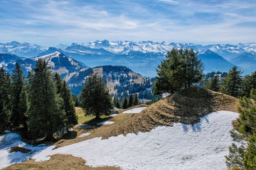 Panoramic view alps from Rigi Kulm (Summit of Mount Rigi, Queen of the Mountains) Switzerland