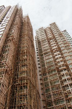 Bamboo scaffolding for a new building in Hong Kong, China