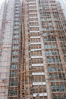 Bamboo scaffolding for a new building in Hong Kong, China