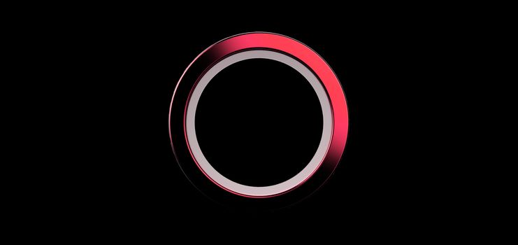 3d render, red ring on black background. jewelry metal circle shape. empty space with ultraviolet light. metallic jewel fashion show stage, abstract dark illustration