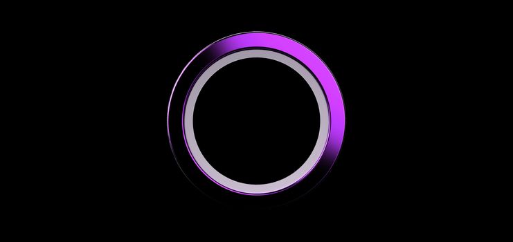 3d render, purple ring on black background. jewelry metal circle shape. empty space with ultraviolet light. metallic jewel fashion show stage, abstract dark illustration