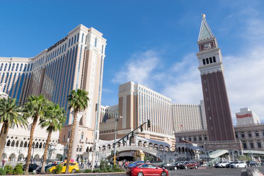 Las Vegas, Nevada/United states Of America-April 13, 2018 The beauty of the architecture of the buildings, hotels and entertainment on Las Vegas Blvd Street is a beautiful landmark in the city of Las Vegas.