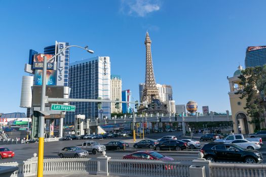 Las Vegas, Nevada/United states Of America-April 13, 2018: The Eiffel Tower on Las Vegas Blvd Street is a beautiful landmark in the city of Las Vegas.