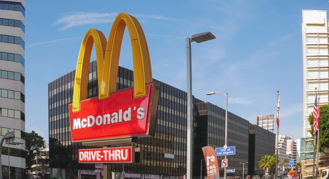 Los Angeles, California/United states Of America-April 6,2018: Close up shop sign McDonald's is on the road W Century Blvd in Los Angeles.