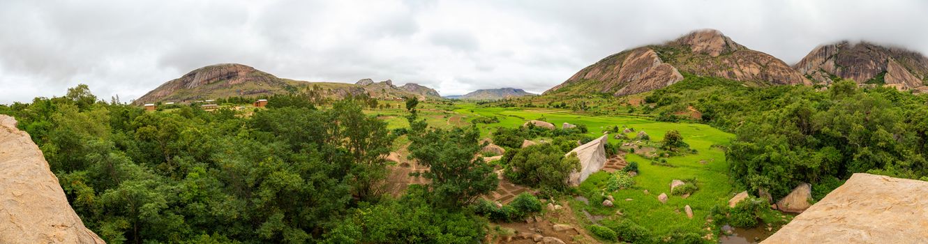 The Landscape shots of green fields and landscapes on the island of Madagascar