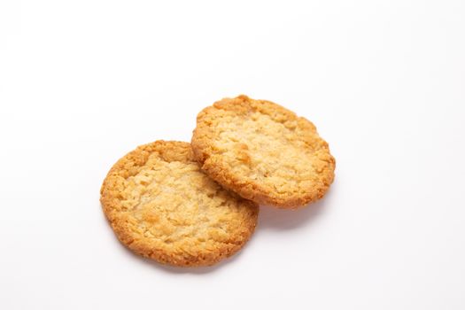Oatmeal cookies on a white background, food