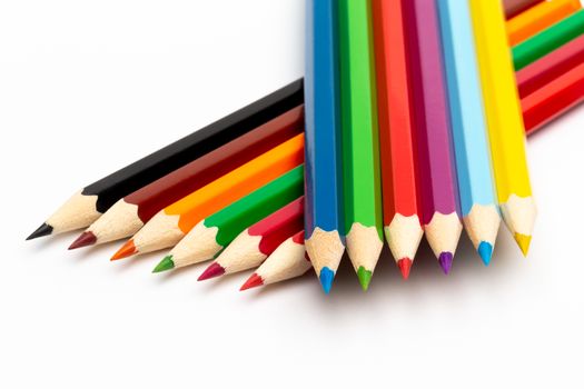 A Colorful color wooden pencils on a white background