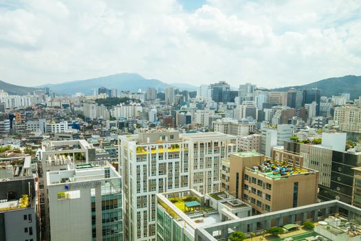 The view from Yeoksam and Gangnam on a hot summer's day over Seoul, South Korea
