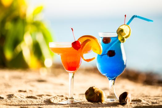 Maldives, colorful cocktails on the beach