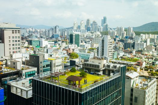 The view from Yeoksam and Gangnam on a hot summer's day over Seoul, South Korea