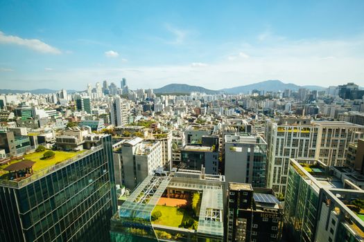 The view from Yeoksam and Gangnam on a hot summer's day over Seoul, South Korea