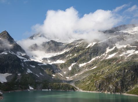 A lake between mountains