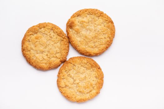 Oatmeal cookies on a white background, food
