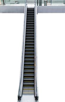 Closeup of the escalator isolated on white background.