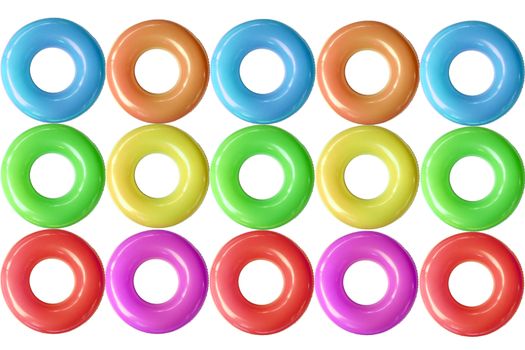 Group of colorful  swim rings was derived from the inner tube, the inner, enclosed, inflatable part of older vehicle tires.
