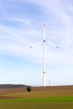 The windmill on a field with blue sky