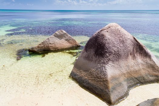 Big rocks on the beach on the Seychelles