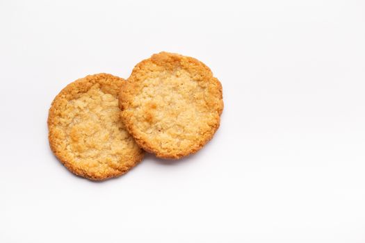 Oatmeal cookies on a white background, food