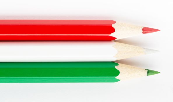 The Flags of different countries on a white background from colored pencils Hungary