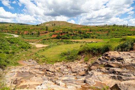 The Landscape shots of green fields and landscapes on the island of Madagascar