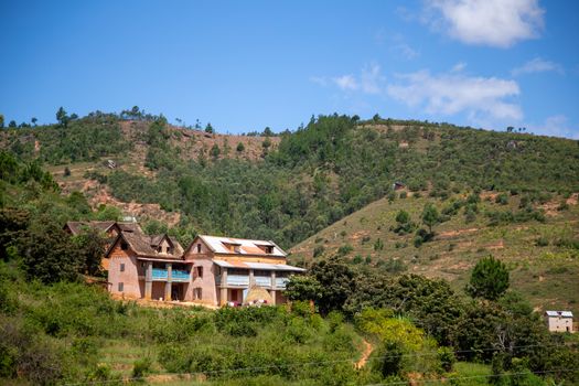 The Landscape shots of green fields and landscapes on the island of Madagascar