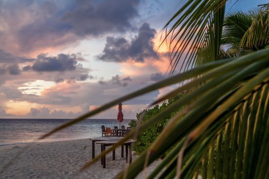 Sunset on an island, on the beach