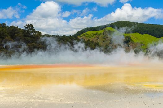 Unique vivid spring Artist's Palette in Wai-O-Tapu geothermal area, Rotorua, New Zealand 
