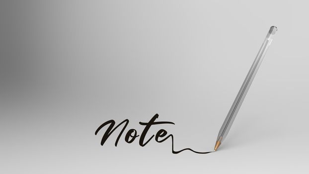 notes, notes word written with calligraphy with Transparent plastic ball pen on white background, bic, 3d illustration render hd. black pen for note. school supplies for studying, stationery, office