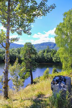 Beautiful mountain and seascape in Norway. Fjords, rivers, forests and nature.