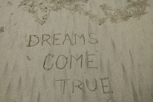 dreams come true, concept on the sand.