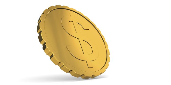 Golden shiny coin with dollar sign, 3d rendering