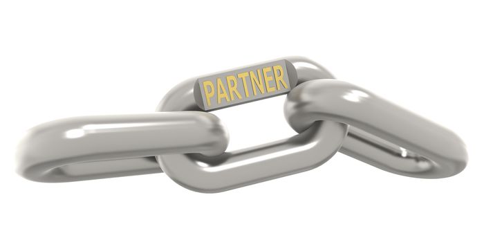 Metal chain with partner word, 3D rendering