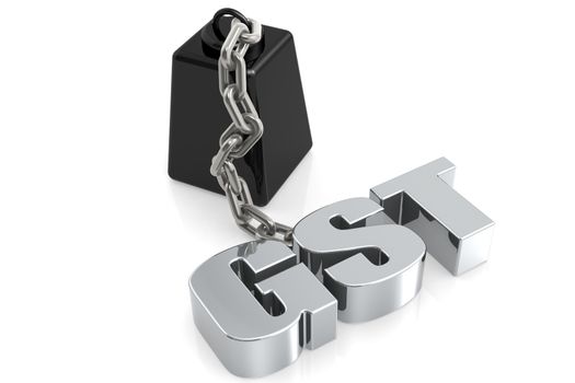 Metallic GST word chain to weight, 3D rendering