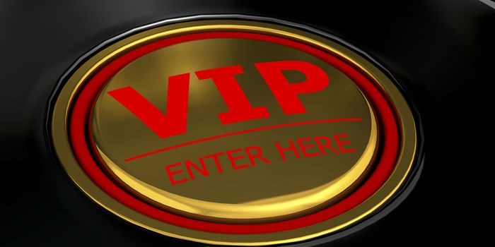 VIP enter here golden button, 3d rendering