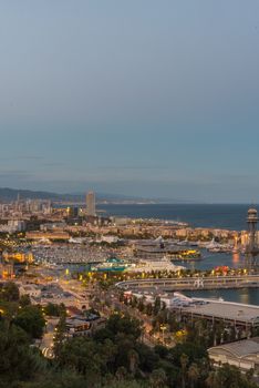 Barcelona, Spain : 2020 September 26 : Cityscape in the Port of Barcelona from Montjuic in Summer 2020.